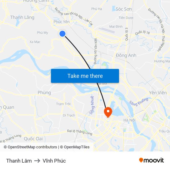 Thanh Lâm to Vĩnh Phúc map