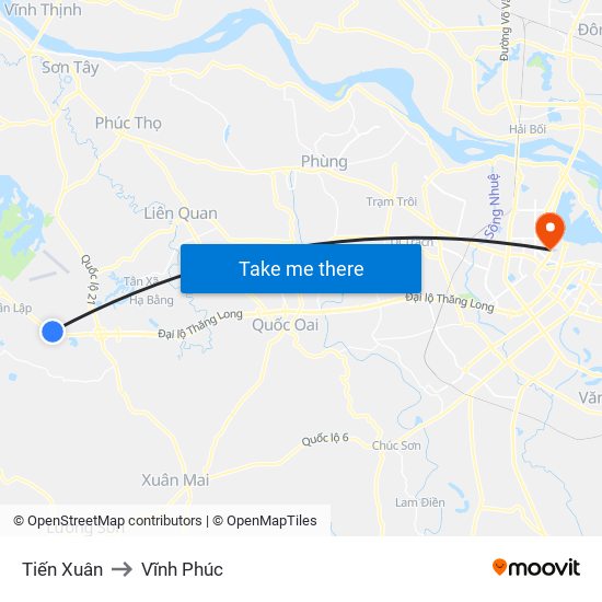 Tiến Xuân to Vĩnh Phúc map