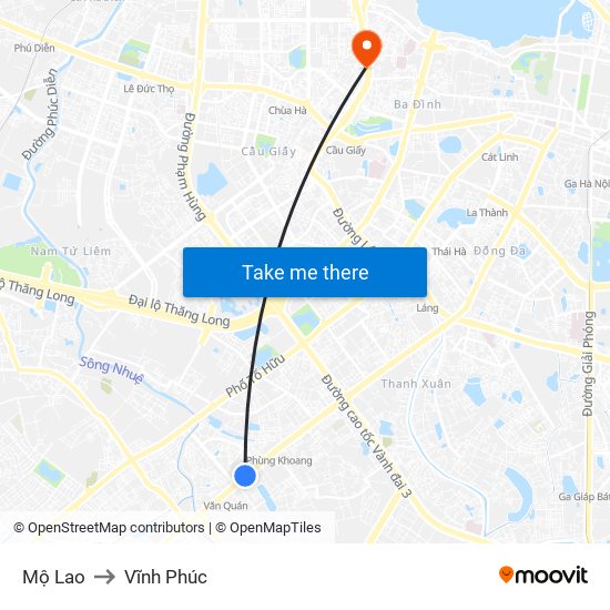 Mộ Lao to Vĩnh Phúc map