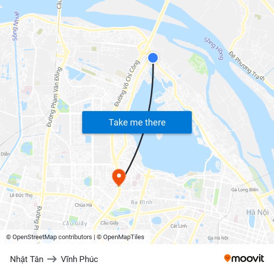 Nhật Tân to Vĩnh Phúc map