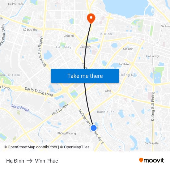 Hạ Đình to Vĩnh Phúc map