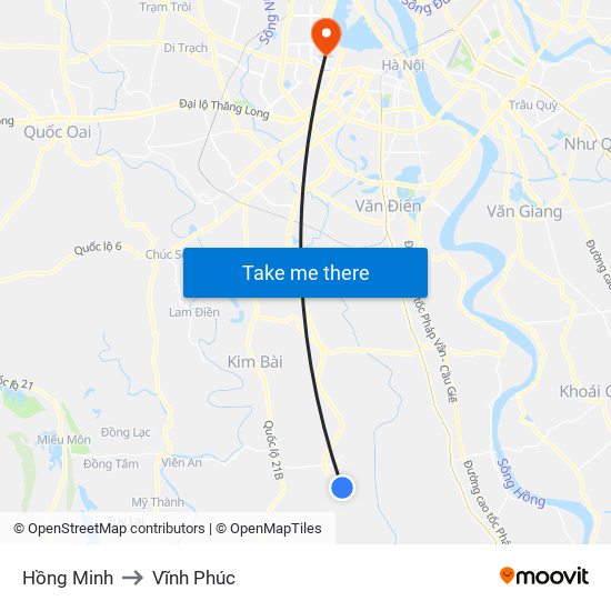 Hồng Minh to Vĩnh Phúc map