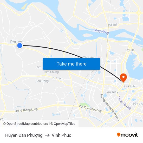 Huyện Đan Phượng to Vĩnh Phúc map