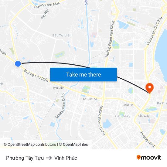 Phường Tây Tựu to Vĩnh Phúc map