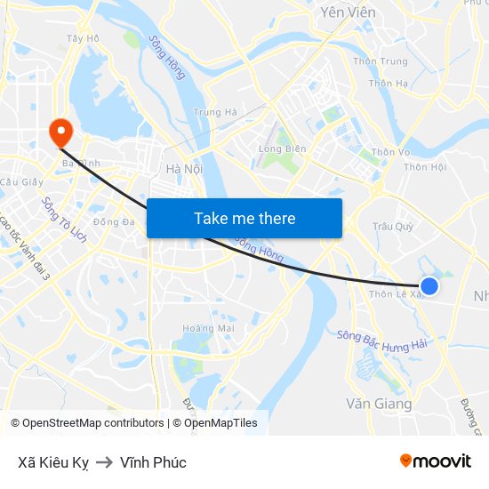 Xã Kiêu Kỵ to Vĩnh Phúc map