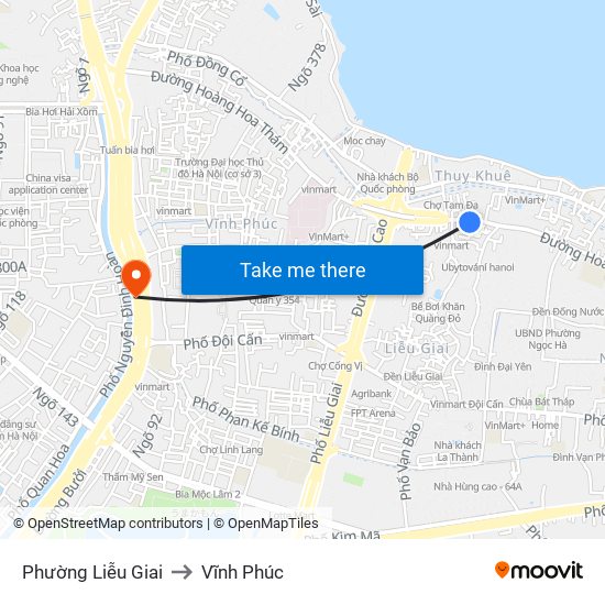 Phường Liễu Giai to Vĩnh Phúc map