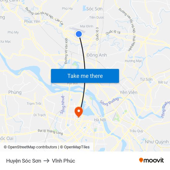 Huyện Sóc Sơn to Vĩnh Phúc map