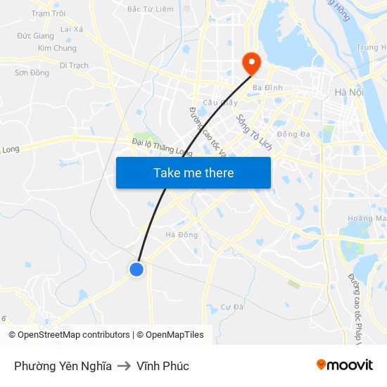 Phường Yên Nghĩa to Vĩnh Phúc map