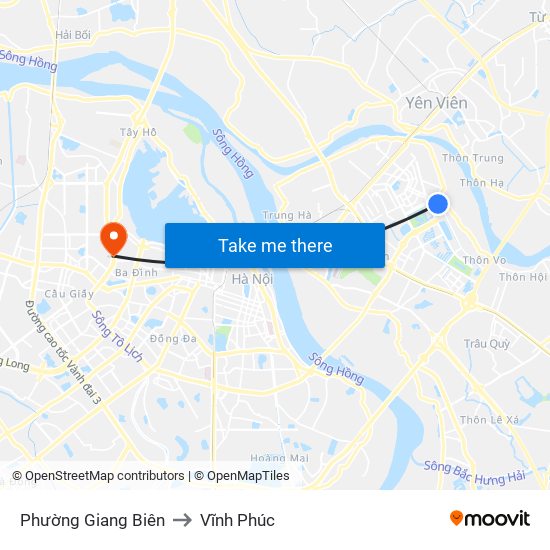 Phường Giang Biên to Vĩnh Phúc map