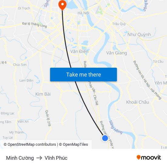 Minh Cường to Vĩnh Phúc map