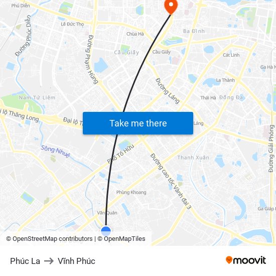 Phúc La to Vĩnh Phúc map