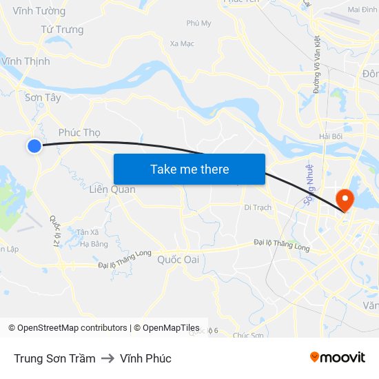Trung Sơn Trầm to Vĩnh Phúc map
