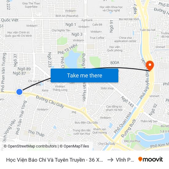 Học Viện Báo Chí Và Tuyên Truyền - 36 Xuân Thủy to Vĩnh Phúc map