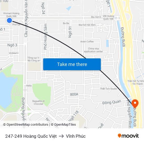 247-249 Hoàng Quốc Việt to Vĩnh Phúc map