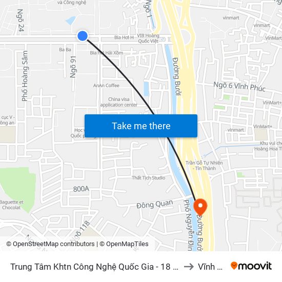 Trung Tâm Khtn Công Nghệ Quốc Gia - 18 Hoàng Quốc Việt to Vĩnh Phúc map