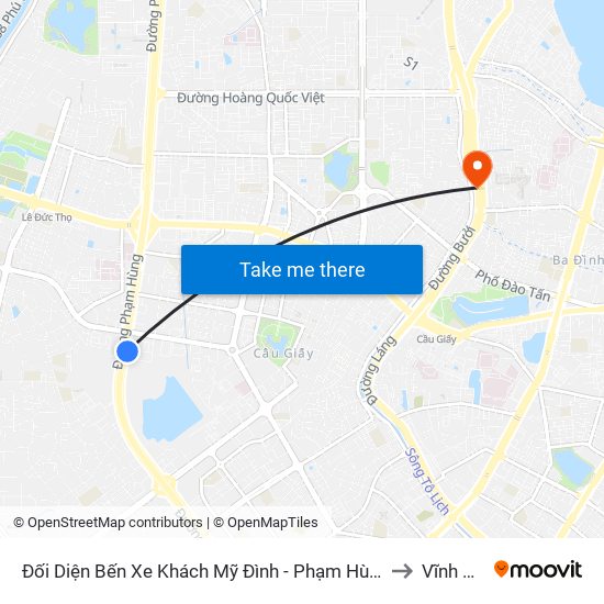 Đối Diện Bến Xe Khách Mỹ Đình - Phạm Hùng (Cột Trước) to Vĩnh Phúc map