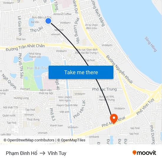 Phạm Đình Hổ to Vĩnh Tuy map