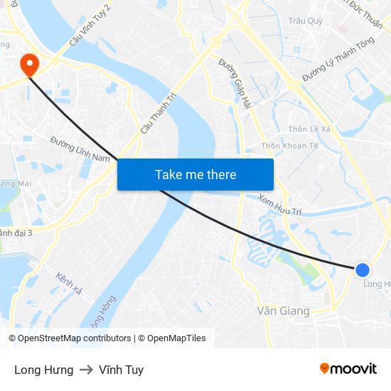 Long Hưng to Vĩnh Tuy map