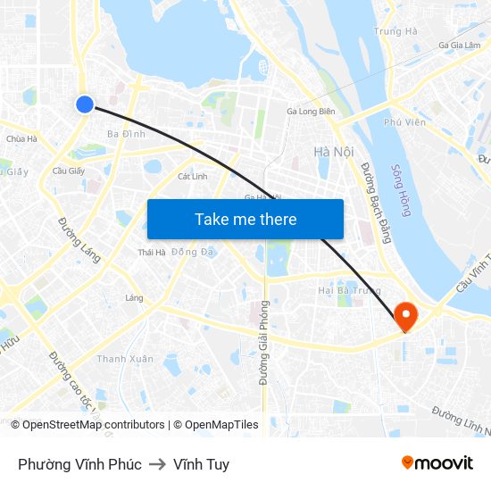 Phường Vĩnh Phúc to Vĩnh Tuy map