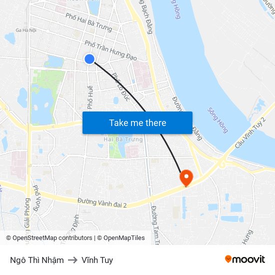 Ngô Thì Nhậm to Vĩnh Tuy map