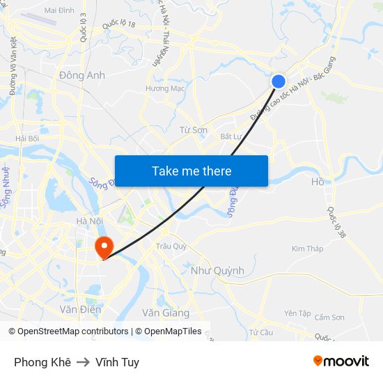 Phong Khê to Vĩnh Tuy map