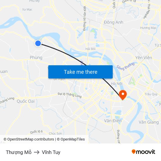 Thượng Mỗ to Vĩnh Tuy map