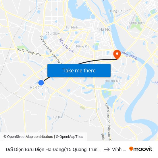 Đối Diện Bưu Điện Hà Đông(15 Quang Trung Hà Đông) to Vĩnh Tuy map