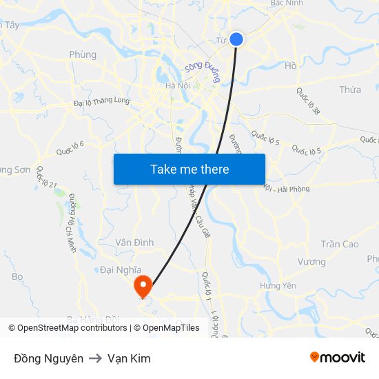 Đồng Nguyên to Vạn Kim map