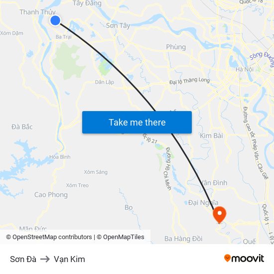 Sơn Đà to Vạn Kim map