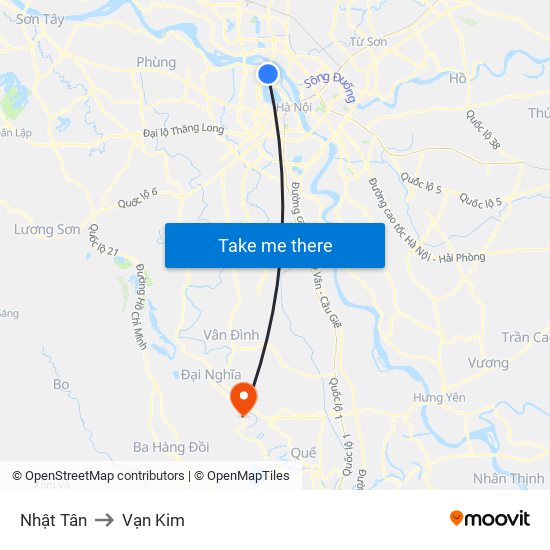 Nhật Tân to Vạn Kim map