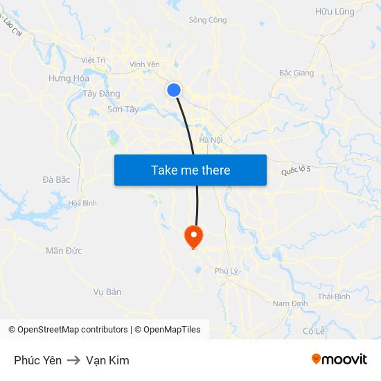 Phúc Yên to Vạn Kim map