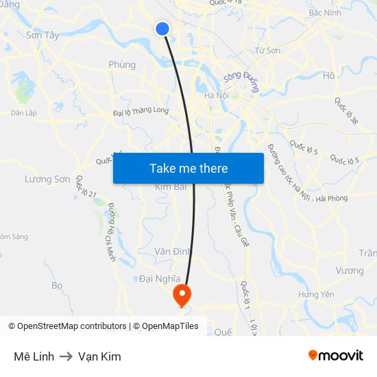 Mê Linh to Vạn Kim map