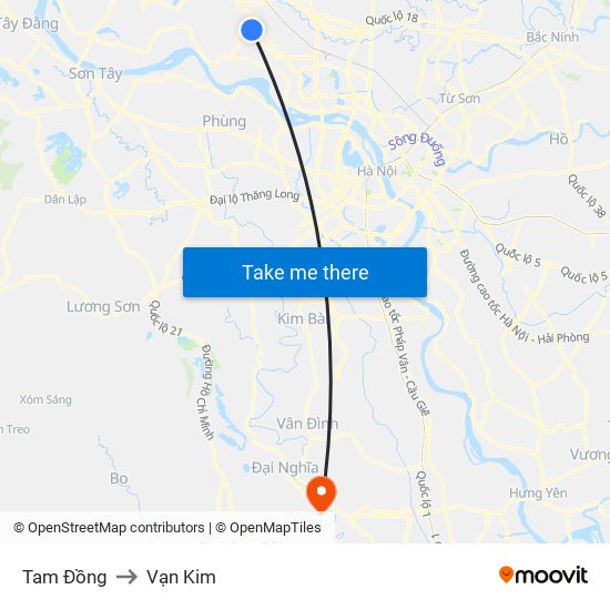 Tam Đồng to Vạn Kim map