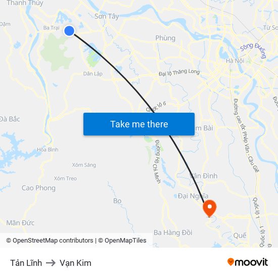 Tản Lĩnh to Vạn Kim map