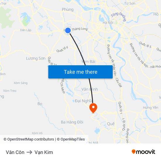 Vân Côn to Vạn Kim map