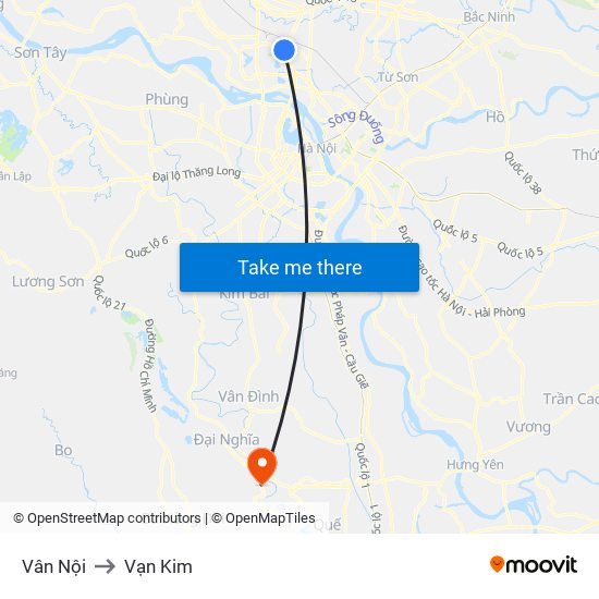 Vân Nội to Vạn Kim map