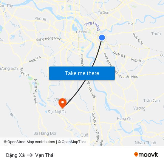 Đặng Xá to Vạn Thái map