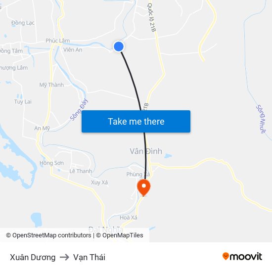 Xuân Dương to Vạn Thái map