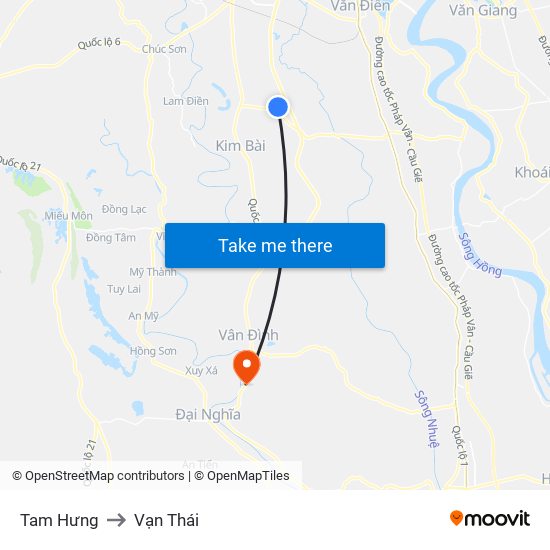 Tam Hưng to Vạn Thái map