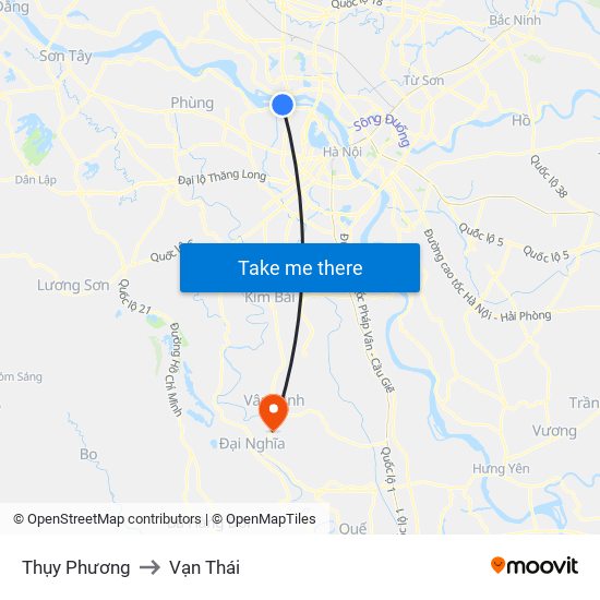 Thụy Phương to Vạn Thái map