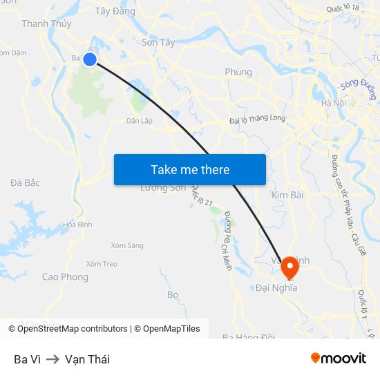 Ba Vì to Vạn Thái map