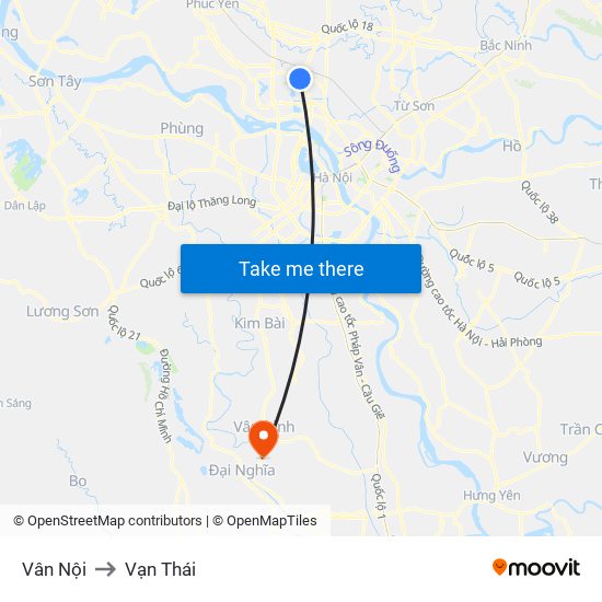 Vân Nội to Vạn Thái map