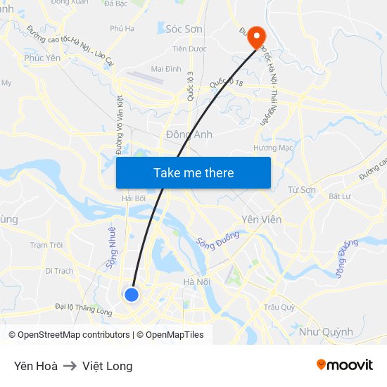 Yên Hoà to Việt Long map