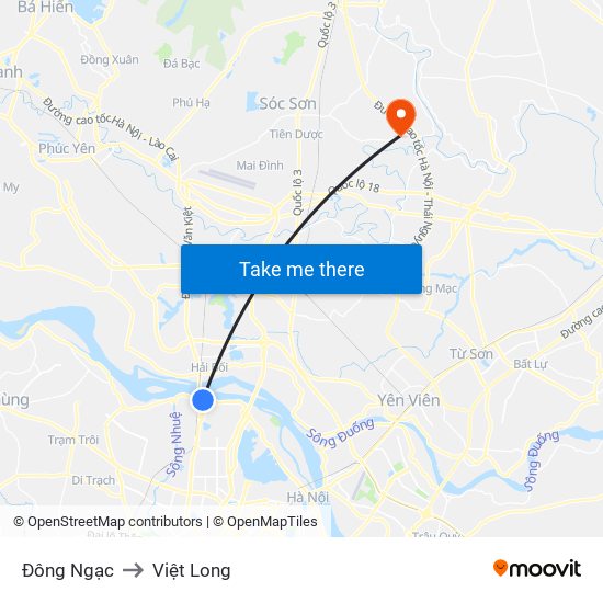 Đông Ngạc to Việt Long map