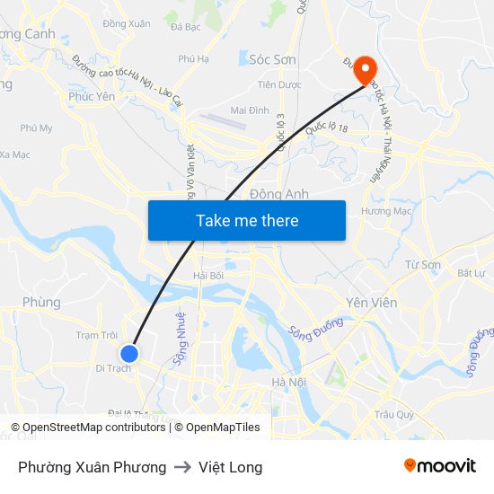 Phường Xuân Phương to Việt Long map