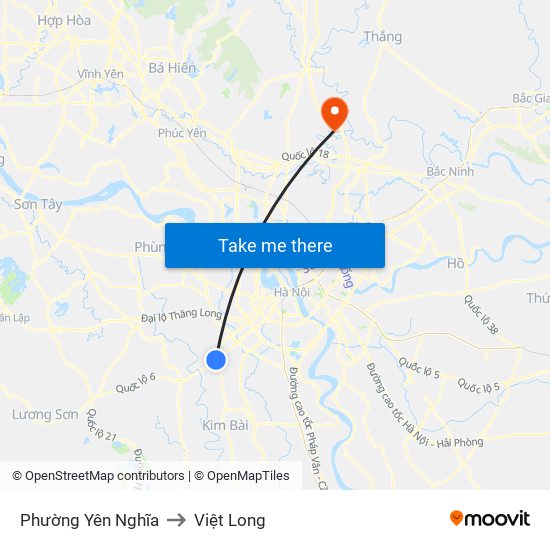 Phường Yên Nghĩa to Việt Long map