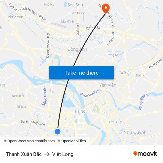 Thanh Xuân Bắc to Việt Long map