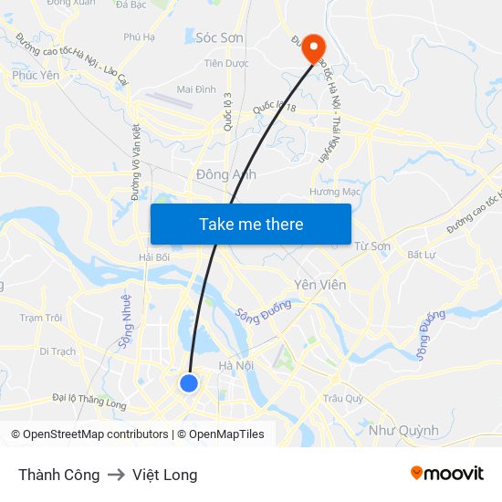 Thành Công to Việt Long map