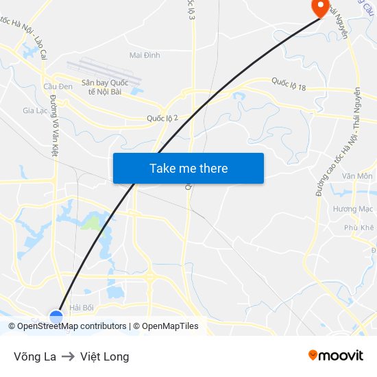 Võng La to Việt Long map