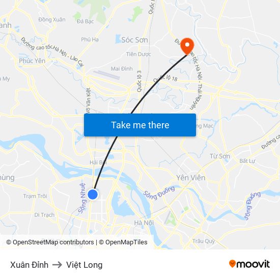 Xuân Đỉnh to Việt Long map